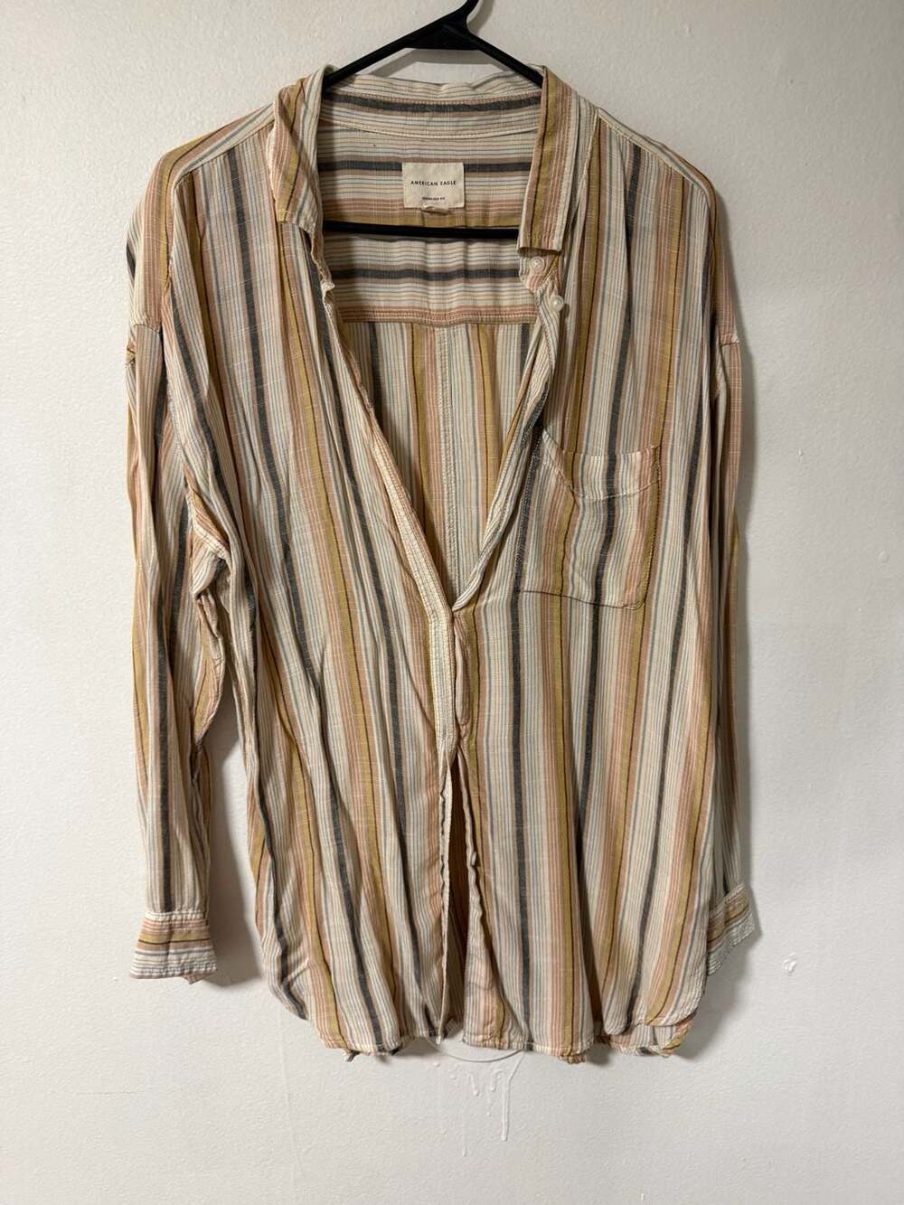 American Eagle Oversized Fit Striped Button Down Shirt Medium M
